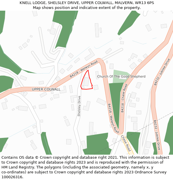 KNELL LODGE, SHELSLEY DRIVE, UPPER COLWALL, MALVERN, WR13 6PS: Location map and indicative extent of plot