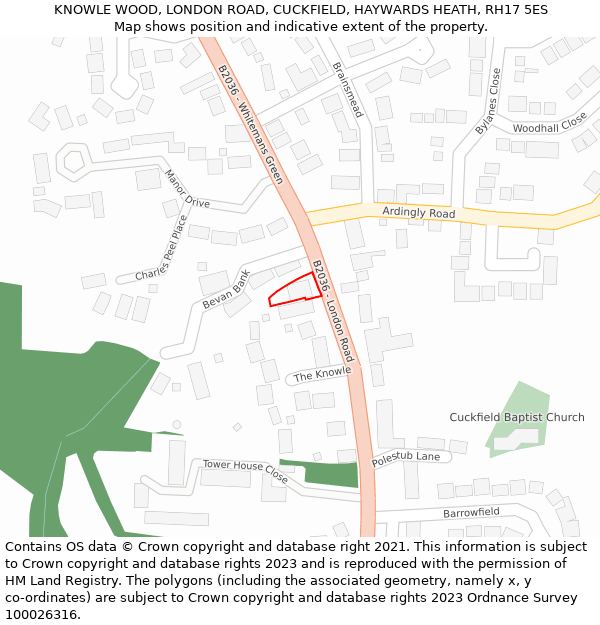 KNOWLE WOOD, LONDON ROAD, CUCKFIELD, HAYWARDS HEATH, RH17 5ES: Location map and indicative extent of plot