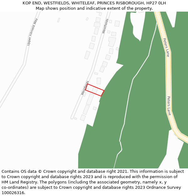 KOP END, WESTFIELDS, WHITELEAF, PRINCES RISBOROUGH, HP27 0LH: Location map and indicative extent of plot