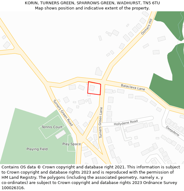 KORIN, TURNERS GREEN, SPARROWS GREEN, WADHURST, TN5 6TU: Location map and indicative extent of plot