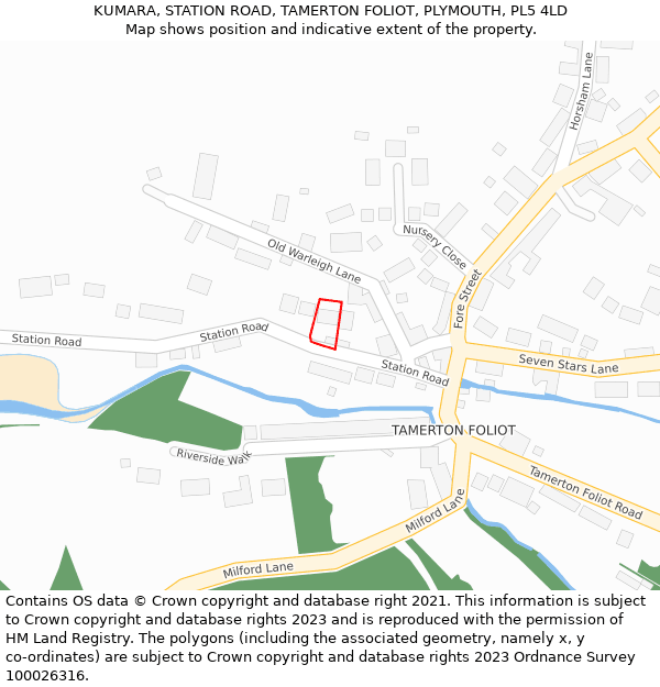 KUMARA, STATION ROAD, TAMERTON FOLIOT, PLYMOUTH, PL5 4LD: Location map and indicative extent of plot
