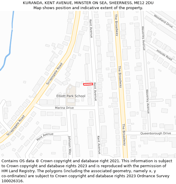 KURANDA, KENT AVENUE, MINSTER ON SEA, SHEERNESS, ME12 2DU: Location map and indicative extent of plot