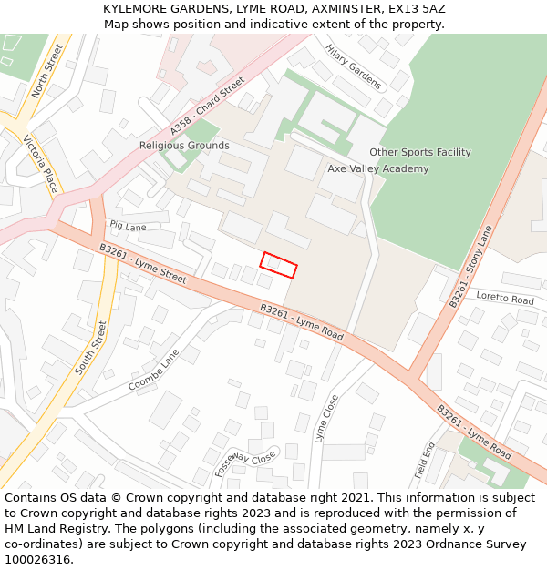 KYLEMORE GARDENS, LYME ROAD, AXMINSTER, EX13 5AZ: Location map and indicative extent of plot