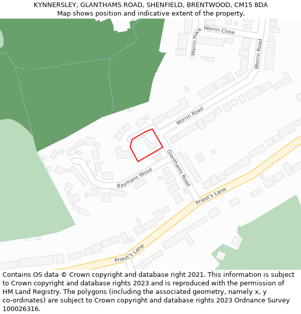 KYNNERSLEY, GLANTHAMS ROAD, SHENFIELD, BRENTWOOD, CM15 8DA: Location map and indicative extent of plot