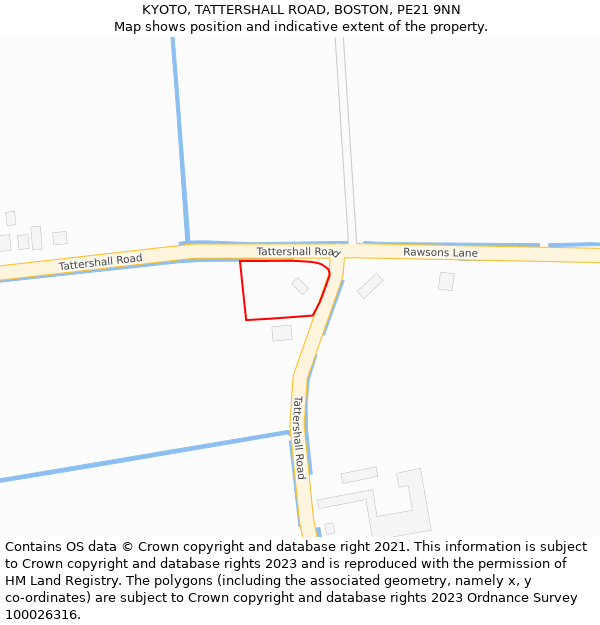 KYOTO, TATTERSHALL ROAD, BOSTON, PE21 9NN: Location map and indicative extent of plot
