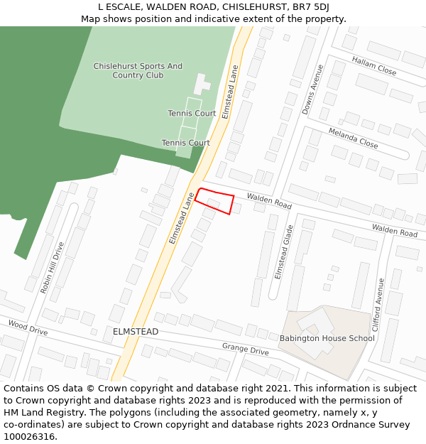 L ESCALE, WALDEN ROAD, CHISLEHURST, BR7 5DJ: Location map and indicative extent of plot