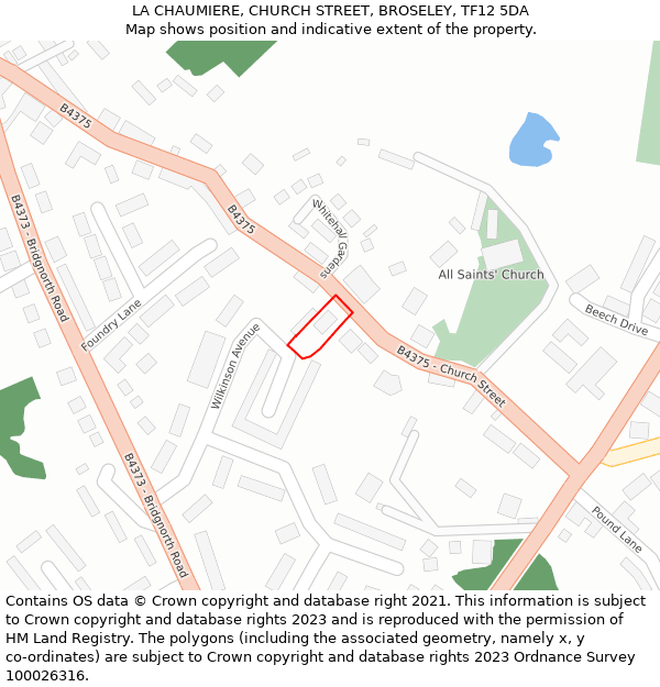 LA CHAUMIERE, CHURCH STREET, BROSELEY, TF12 5DA: Location map and indicative extent of plot