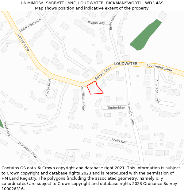LA MIMOSA, SARRATT LANE, LOUDWATER, RICKMANSWORTH, WD3 4AS: Location map and indicative extent of plot