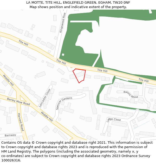 LA MOTTE, TITE HILL, ENGLEFIELD GREEN, EGHAM, TW20 0NF: Location map and indicative extent of plot