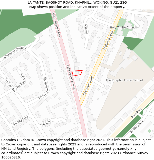 LA TANTE, BAGSHOT ROAD, KNAPHILL, WOKING, GU21 2SG: Location map and indicative extent of plot