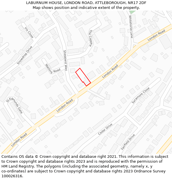 LABURNUM HOUSE, LONDON ROAD, ATTLEBOROUGH, NR17 2DF: Location map and indicative extent of plot