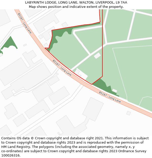 LABYRINTH LODGE, LONG LANE, WALTON, LIVERPOOL, L9 7AA: Location map and indicative extent of plot