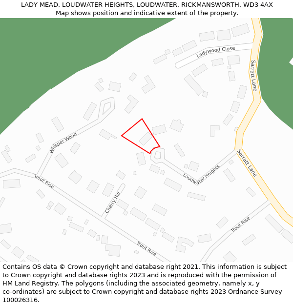 LADY MEAD, LOUDWATER HEIGHTS, LOUDWATER, RICKMANSWORTH, WD3 4AX: Location map and indicative extent of plot