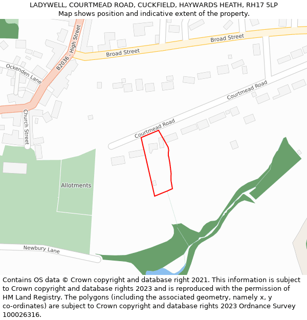LADYWELL, COURTMEAD ROAD, CUCKFIELD, HAYWARDS HEATH, RH17 5LP: Location map and indicative extent of plot
