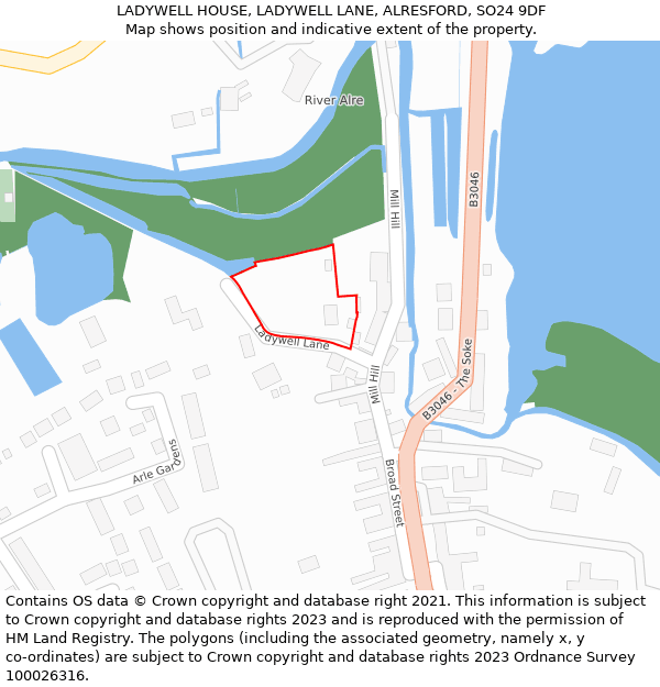 LADYWELL HOUSE, LADYWELL LANE, ALRESFORD, SO24 9DF: Location map and indicative extent of plot