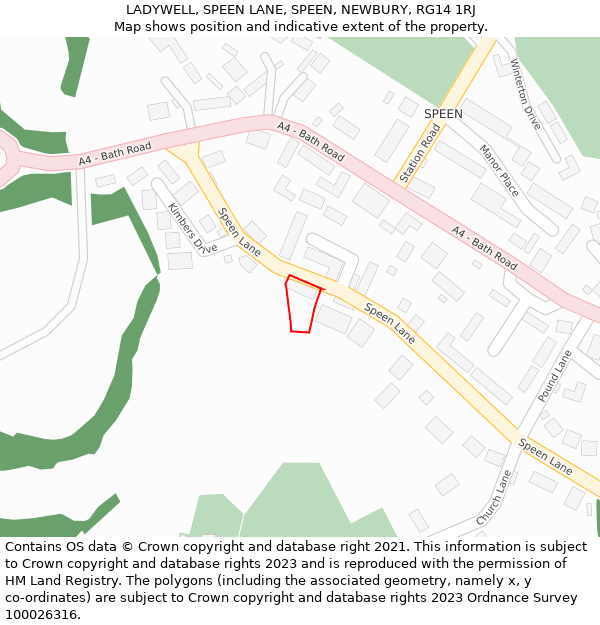 LADYWELL, SPEEN LANE, SPEEN, NEWBURY, RG14 1RJ: Location map and indicative extent of plot