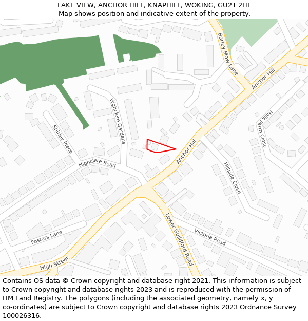 LAKE VIEW, ANCHOR HILL, KNAPHILL, WOKING, GU21 2HL: Location map and indicative extent of plot