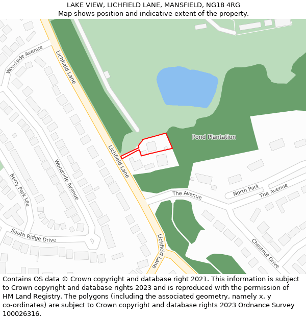 LAKE VIEW, LICHFIELD LANE, MANSFIELD, NG18 4RG: Location map and indicative extent of plot