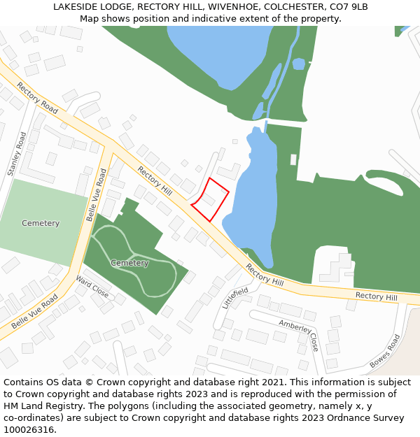 LAKESIDE LODGE, RECTORY HILL, WIVENHOE, COLCHESTER, CO7 9LB: Location map and indicative extent of plot