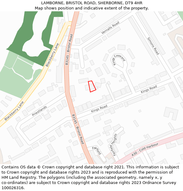 LAMBORNE, BRISTOL ROAD, SHERBORNE, DT9 4HR: Location map and indicative extent of plot
