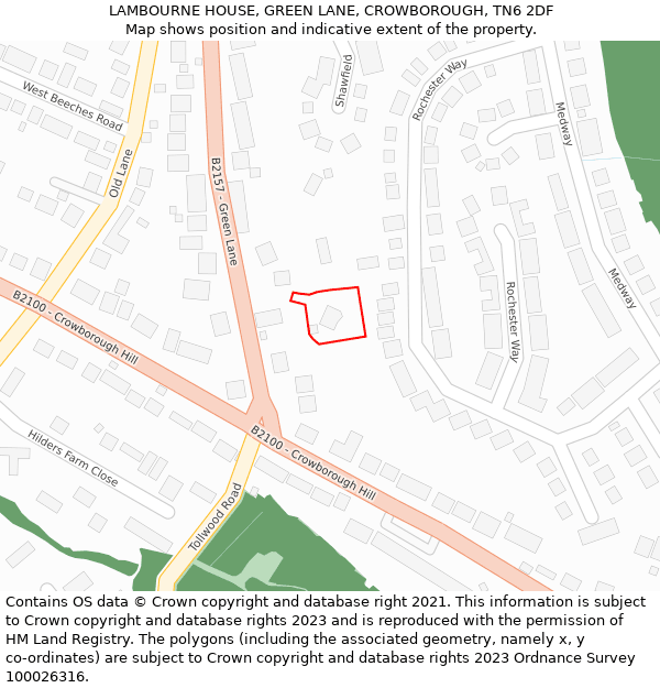 LAMBOURNE HOUSE, GREEN LANE, CROWBOROUGH, TN6 2DF: Location map and indicative extent of plot