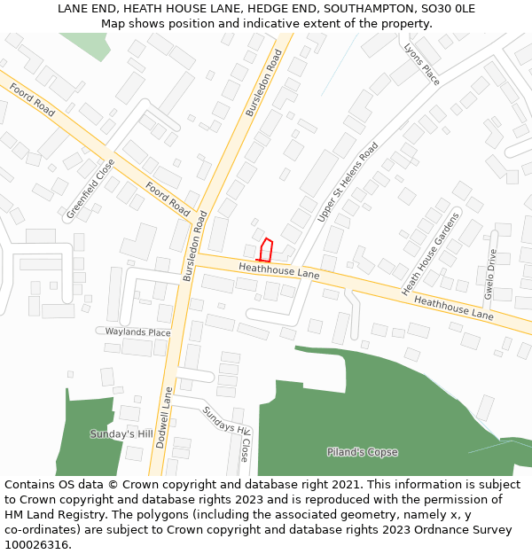 LANE END, HEATH HOUSE LANE, HEDGE END, SOUTHAMPTON, SO30 0LE: Location map and indicative extent of plot