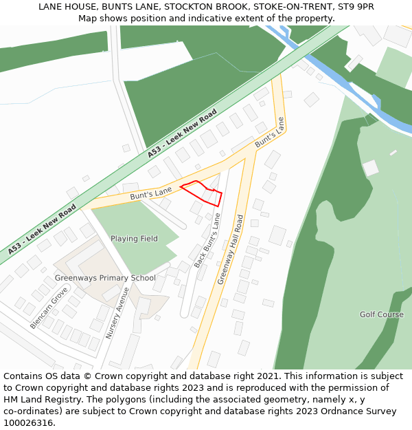 LANE HOUSE, BUNTS LANE, STOCKTON BROOK, STOKE-ON-TRENT, ST9 9PR: Location map and indicative extent of plot