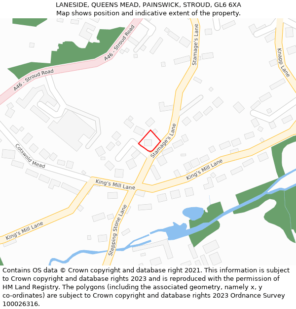 LANESIDE, QUEENS MEAD, PAINSWICK, STROUD, GL6 6XA: Location map and indicative extent of plot