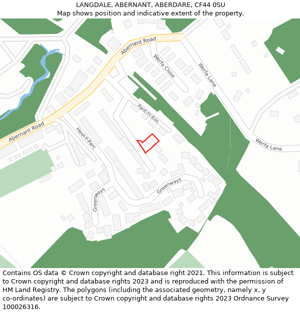 LANGDALE, ABERNANT, ABERDARE, CF44 0SU: Location map and indicative extent of plot