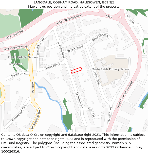LANGDALE, COBHAM ROAD, HALESOWEN, B63 3JZ: Location map and indicative extent of plot