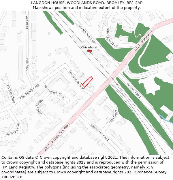 LANGDON HOUSE, WOODLANDS ROAD, BROMLEY, BR1 2AP: Location map and indicative extent of plot