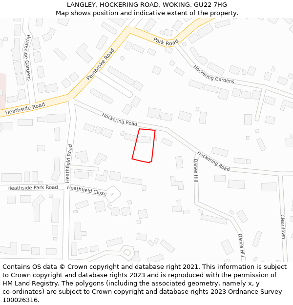 LANGLEY, HOCKERING ROAD, WOKING, GU22 7HG: Location map and indicative extent of plot