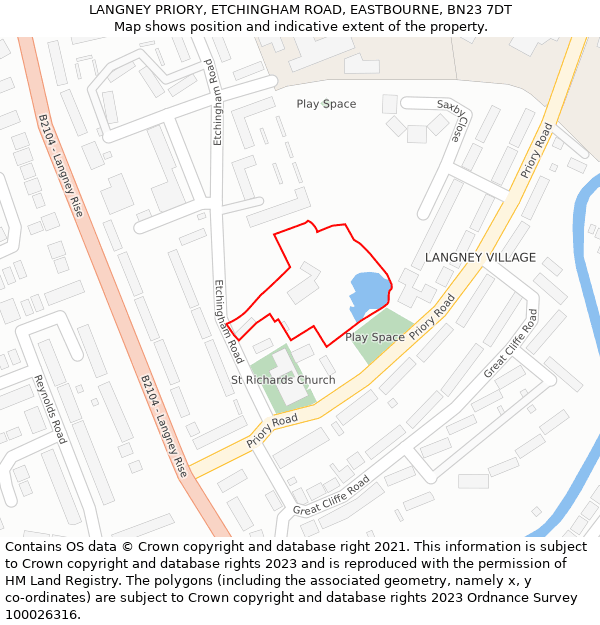 LANGNEY PRIORY, ETCHINGHAM ROAD, EASTBOURNE, BN23 7DT: Location map and indicative extent of plot