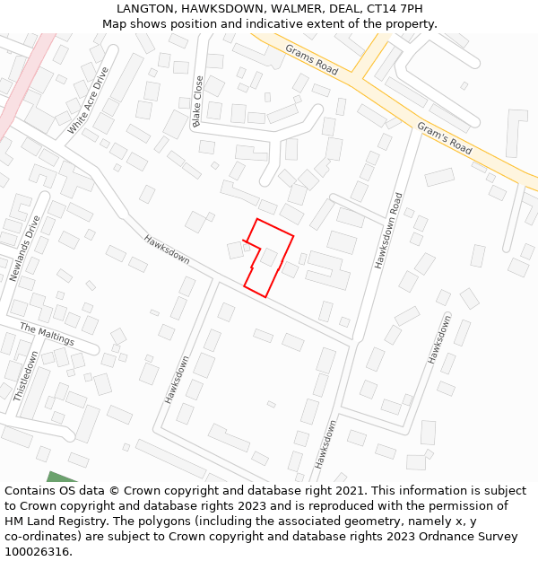 LANGTON, HAWKSDOWN, WALMER, DEAL, CT14 7PH: Location map and indicative extent of plot