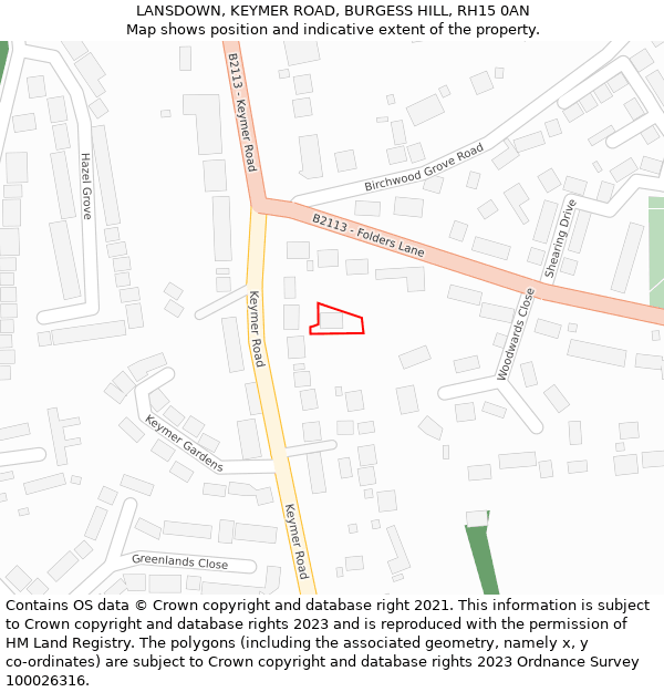 LANSDOWN, KEYMER ROAD, BURGESS HILL, RH15 0AN: Location map and indicative extent of plot