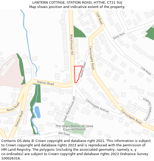 LANTERN COTTAGE, STATION ROAD, HYTHE, CT21 5UJ: Location map and indicative extent of plot