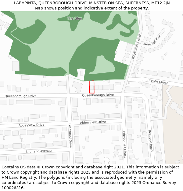 LARAPINTA, QUEENBOROUGH DRIVE, MINSTER ON SEA, SHEERNESS, ME12 2JN: Location map and indicative extent of plot