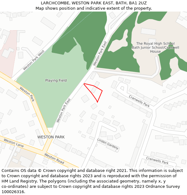 LARCHCOMBE, WESTON PARK EAST, BATH, BA1 2UZ: Location map and indicative extent of plot