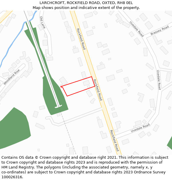LARCHCROFT, ROCKFIELD ROAD, OXTED, RH8 0EL: Location map and indicative extent of plot