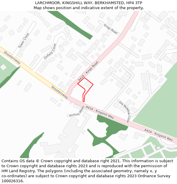 LARCHMOOR, KINGSHILL WAY, BERKHAMSTED, HP4 3TP: Location map and indicative extent of plot