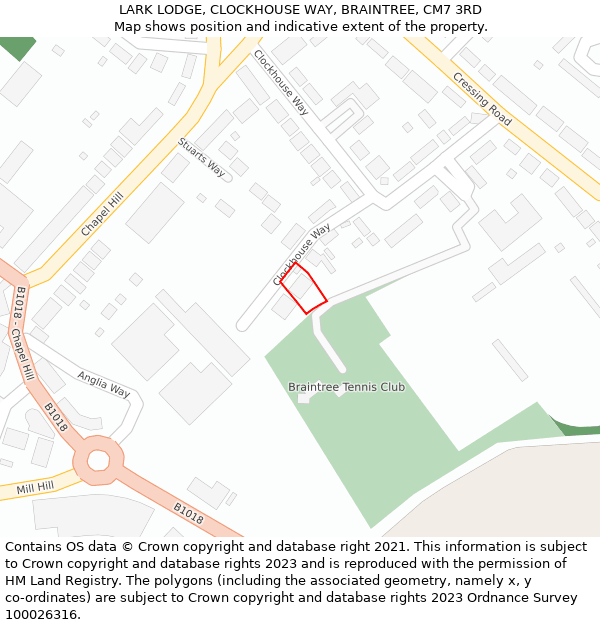 LARK LODGE, CLOCKHOUSE WAY, BRAINTREE, CM7 3RD: Location map and indicative extent of plot