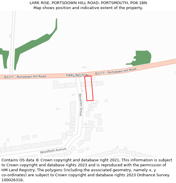 LARK RISE, PORTSDOWN HILL ROAD, PORTSMOUTH, PO6 1BN: Location map and indicative extent of plot