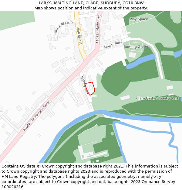 LARKS, MALTING LANE, CLARE, SUDBURY, CO10 8NW: Location map and indicative extent of plot