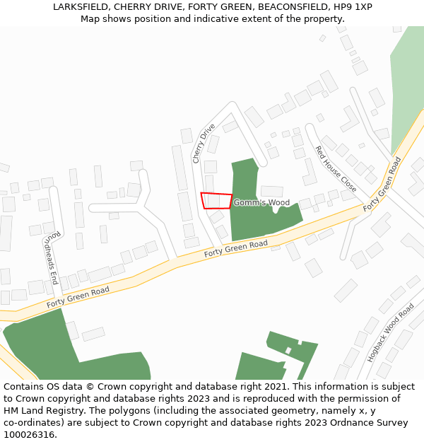 LARKSFIELD, CHERRY DRIVE, FORTY GREEN, BEACONSFIELD, HP9 1XP: Location map and indicative extent of plot