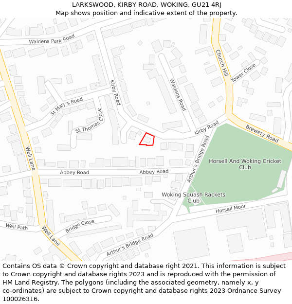 LARKSWOOD, KIRBY ROAD, WOKING, GU21 4RJ: Location map and indicative extent of plot