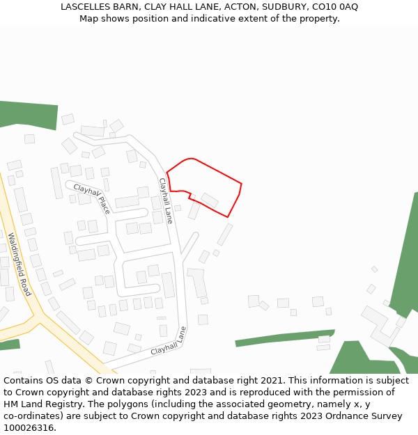LASCELLES BARN, CLAY HALL LANE, ACTON, SUDBURY, CO10 0AQ: Location map and indicative extent of plot