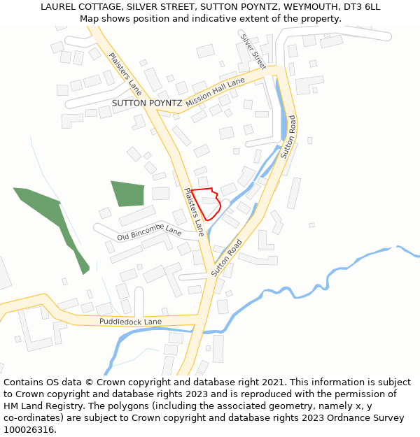 LAUREL COTTAGE, SILVER STREET, SUTTON POYNTZ, WEYMOUTH, DT3 6LL: Location map and indicative extent of plot