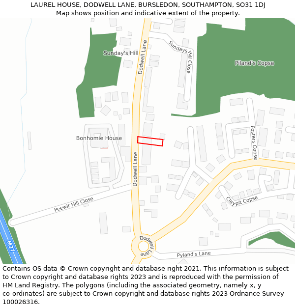 LAUREL HOUSE, DODWELL LANE, BURSLEDON, SOUTHAMPTON, SO31 1DJ: Location map and indicative extent of plot