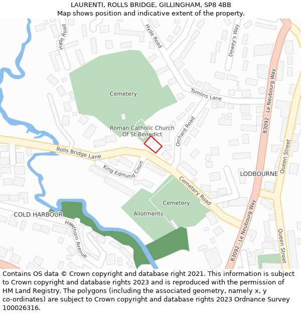 LAURENTI, ROLLS BRIDGE, GILLINGHAM, SP8 4BB: Location map and indicative extent of plot