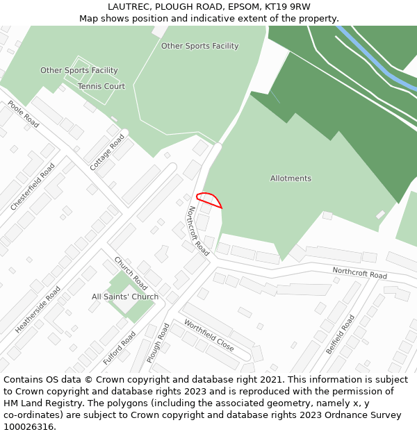 LAUTREC, PLOUGH ROAD, EPSOM, KT19 9RW: Location map and indicative extent of plot